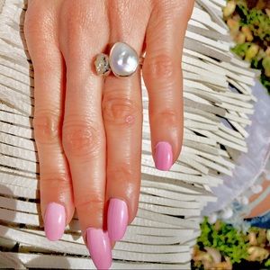 💎GENUINE RAW CHAMPAGNE DIAMOND & RAINBOW PEARL RING